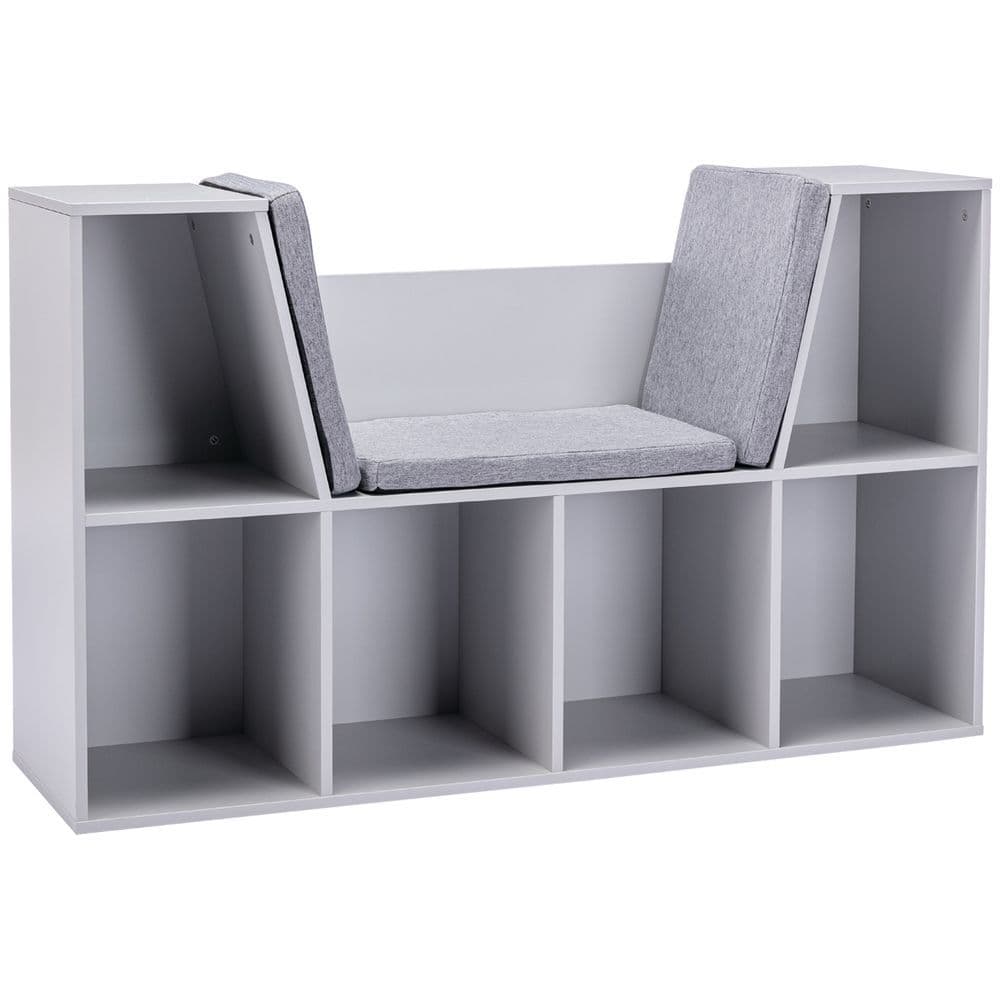 image-Kids Cabinet w/ Six Compartments for Toys, Clothes, Books - Grey HOMCOM