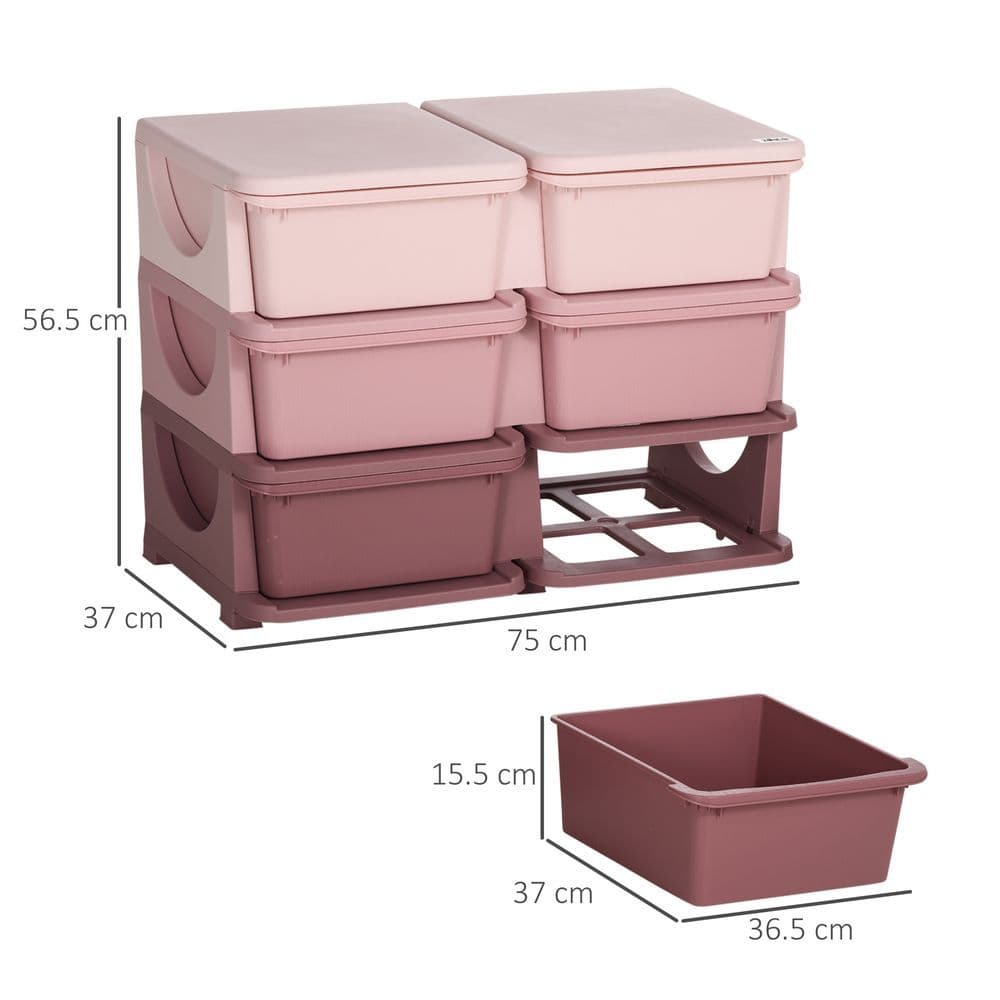 image-Kids Storage Unit Toy Box Vertical Dresser with Six Drawers - Pink HOMCOM
