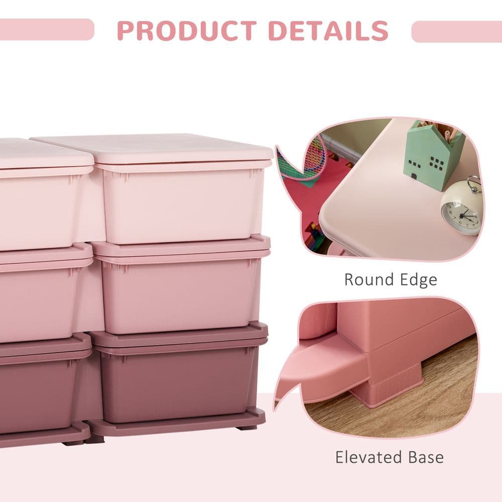 image-Kids Storage Unit Toy Box Vertical Dresser with Six Drawers - Pink HOMCOM