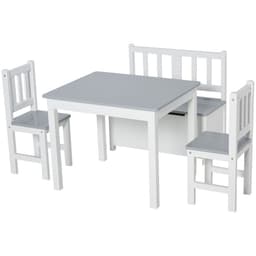 image-4-Piece Set Kids Wood Table Chair Bench Storage Function for 3 Years+ HOMCOM