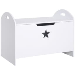 image-Kids Wooden Toy Children Box Storage Organizer Side Handle White HOMCOM