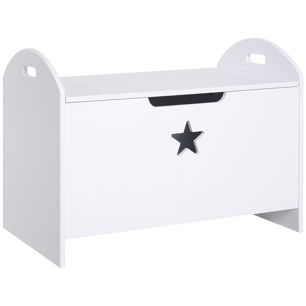 image-Kids Wooden Toy Children Box Storage Organizer Side Handle White HOMCOM
