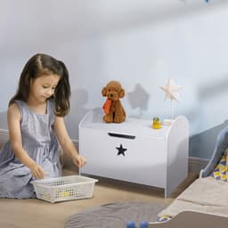 image-Kids Wooden Toy Children Box Storage Organizer Side Handle White HOMCOM