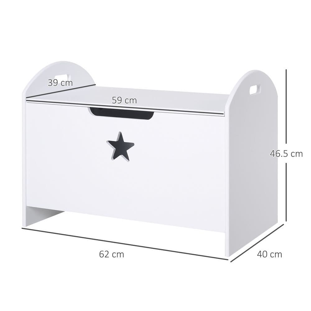 image-Kids Wooden Toy Children Box Storage Organizer Side Handle White HOMCOM