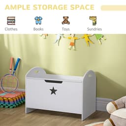 image-Kids Wooden Toy Children Box Storage Organizer Side Handle White HOMCOM