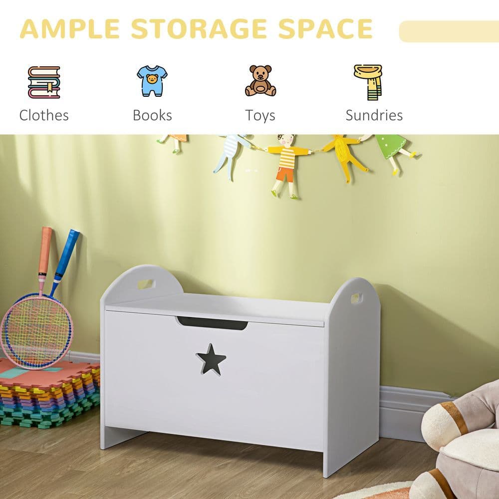 image-Kids Wooden Toy Children Box Storage Organizer Side Handle White HOMCOM