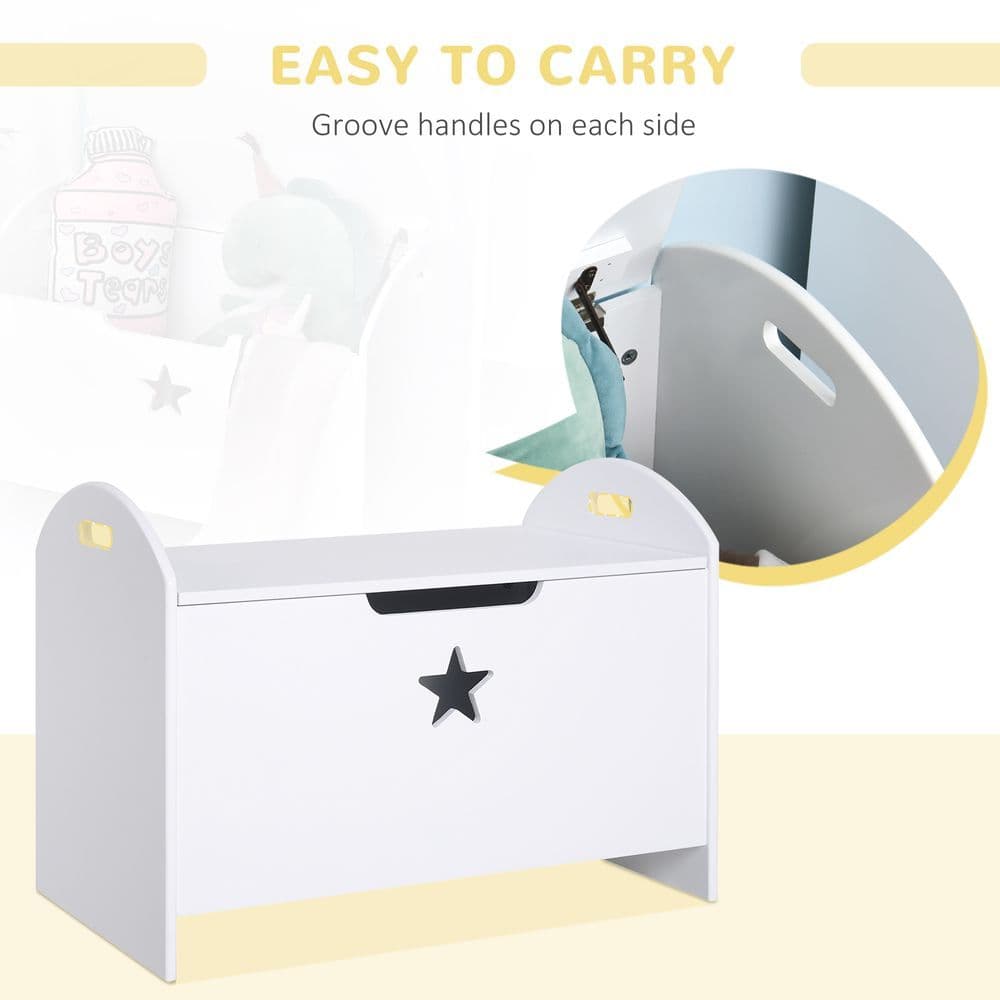 image-Kids Wooden Toy Children Box Storage Organizer Side Handle White HOMCOM
