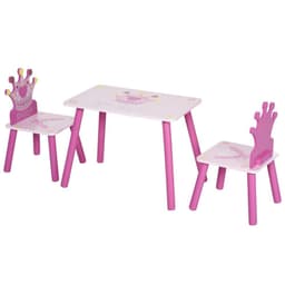 image-3 Pcs Kids Princess & Crown Chair Table Set Home Furniture 2-4 Yrs Pink HOMCOM