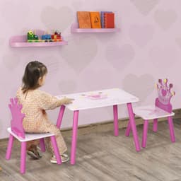 image-3 Pcs Kids Princess & Crown Chair Table Set Home Furniture 2-4 Yrs Pink HOMCOM