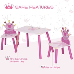 image-3 Pcs Kids Princess & Crown Chair Table Set Home Furniture 2-4 Yrs Pink HOMCOM