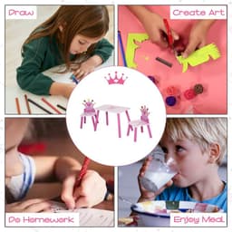 image-3 Pcs Kids Princess & Crown Chair Table Set Home Furniture 2-4 Yrs Pink HOMCOM