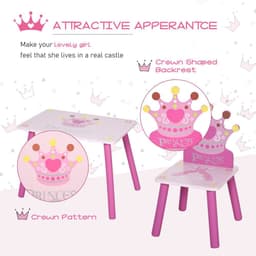 image-3 Pcs Kids Princess & Crown Chair Table Set Home Furniture 2-4 Yrs Pink HOMCOM