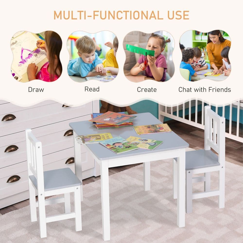 image-Kids Table and 2 Chairs Set 3 Pieces Toddler Multi-usage Desk Indoor HOMCOM