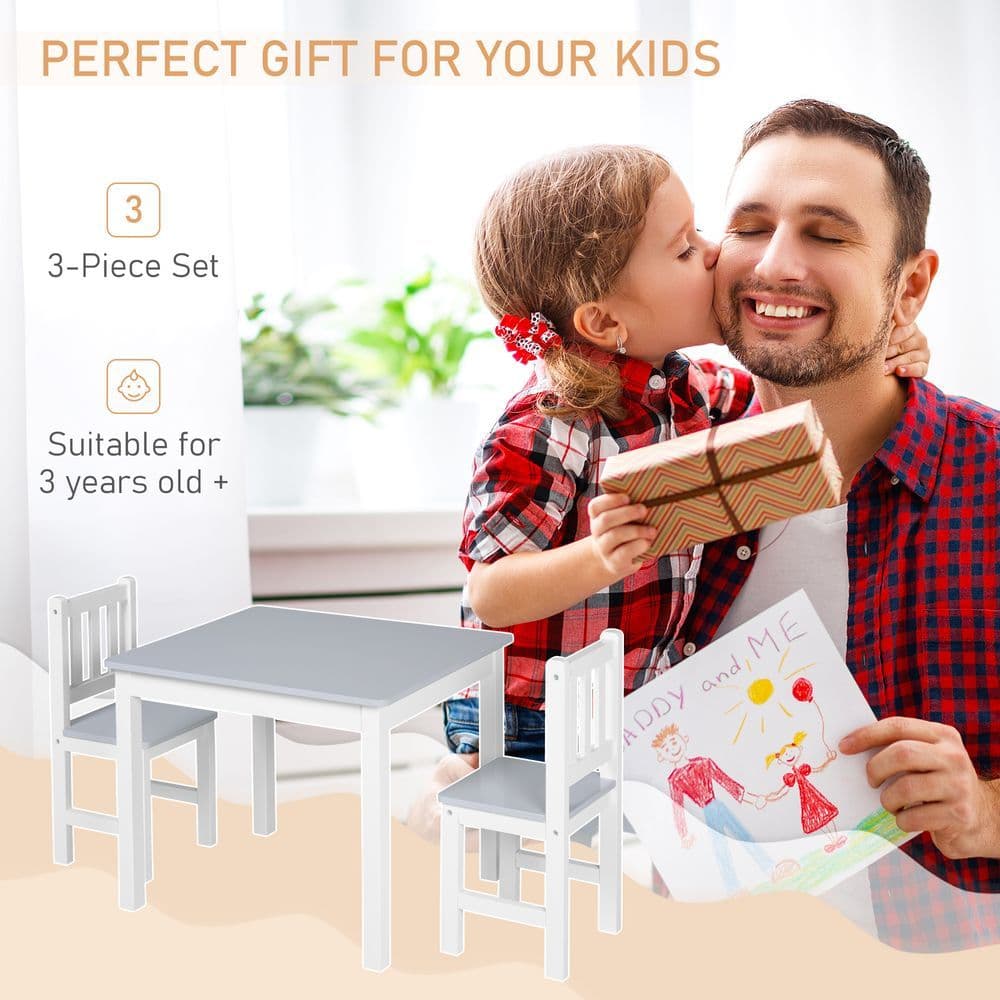 image-Kids Table and 2 Chairs Set 3 Pieces Toddler Multi-usage Desk Indoor HOMCOM