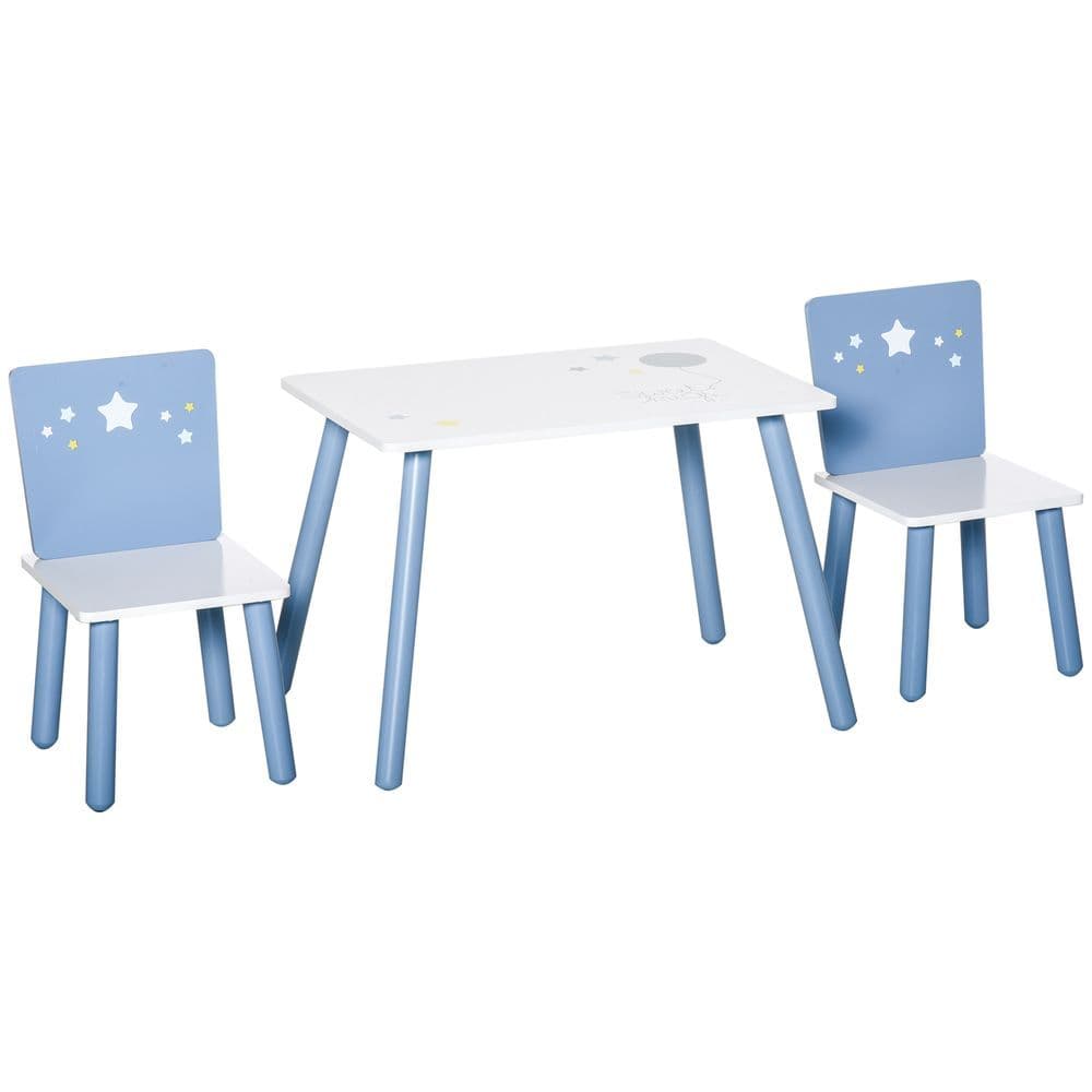 image-3 Pcs Kids Table & Chairs Dining Set Wood Legs Safe Corners Seating HOMCOM