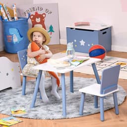 image-3 Pcs Kids Table & Chairs Dining Set Wood Legs Safe Corners Seating HOMCOM
