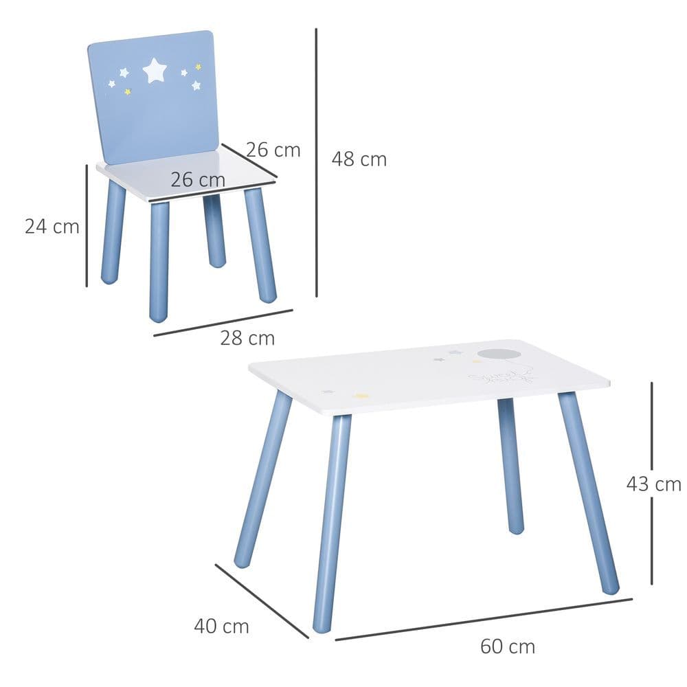 image-3 Pcs Kids Table & Chairs Dining Set Wood Legs Safe Corners Seating HOMCOM