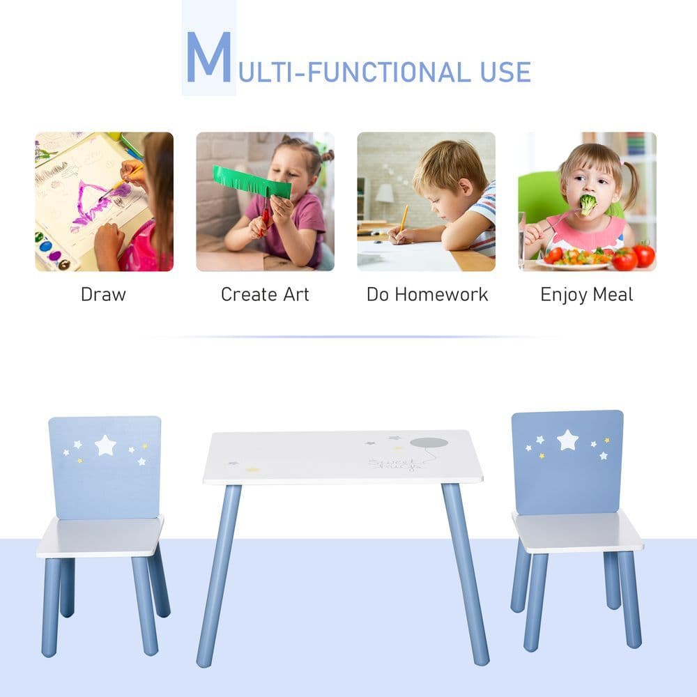 image-3 Pcs Kids Table & Chairs Dining Set Wood Legs Safe Corners Seating HOMCOM