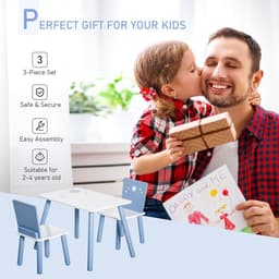image-3 Pcs Kids Table & Chairs Dining Set Wood Legs Safe Corners Seating HOMCOM