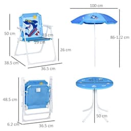 image-Kids Foldable Four-Piece Garden Set w/ Table, Chairs, Umbrella - Blue