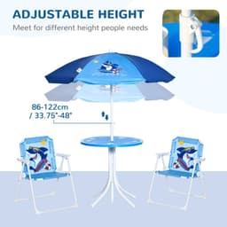 image-Kids Foldable Four-Piece Garden Set w/ Table, Chairs, Umbrella - Blue