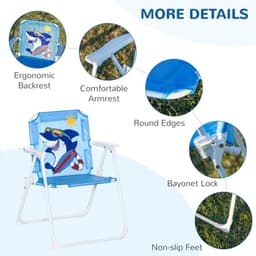 image-Kids Foldable Four-Piece Garden Set w/ Table, Chairs, Umbrella - Blue