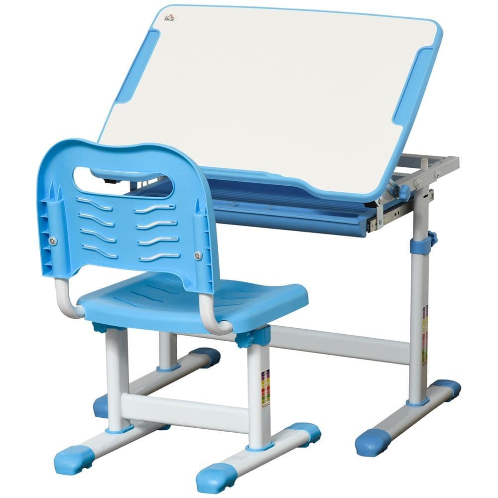 image-Kids Desk and Chair Set Adjustable Tiltable with Drawer Pen Slot Hook