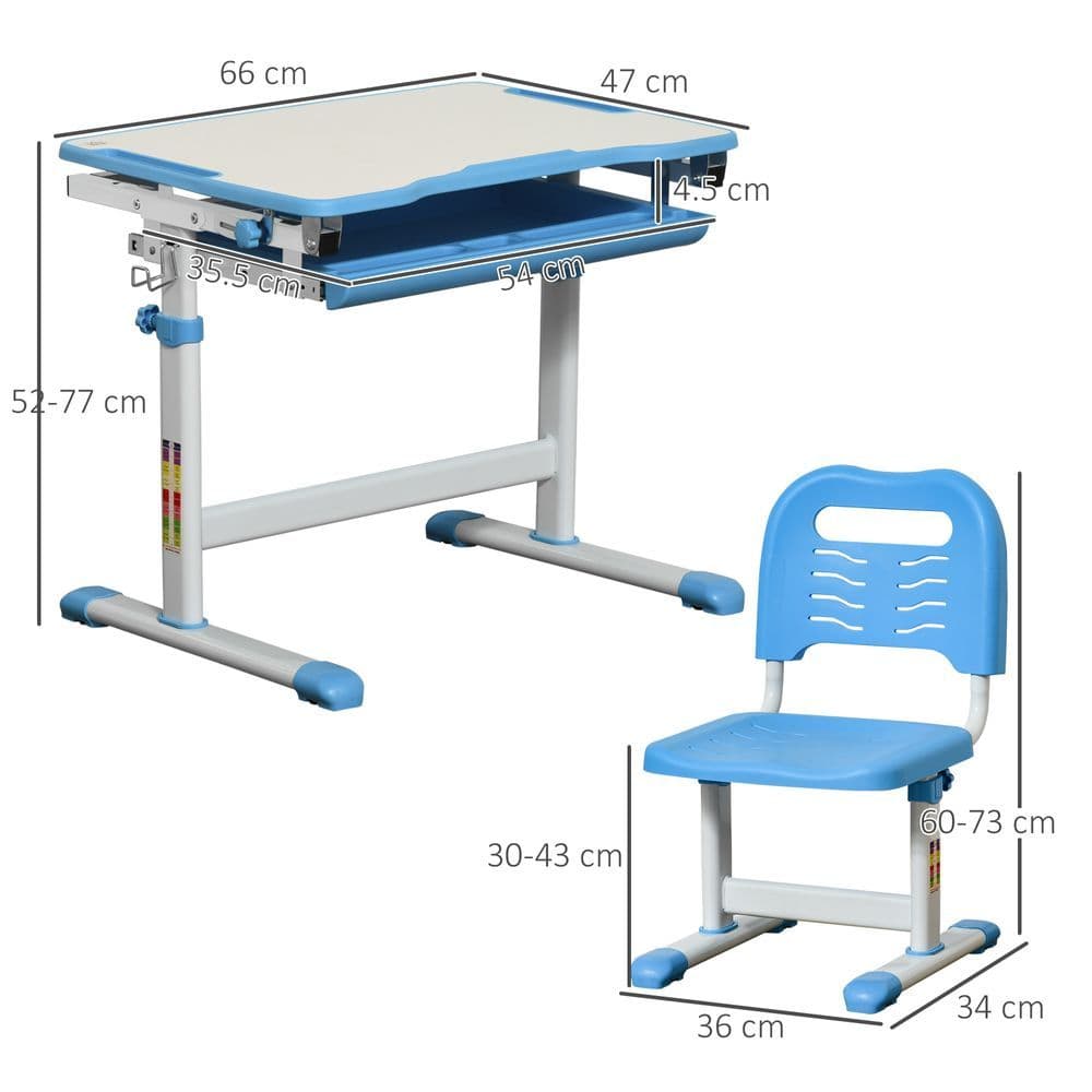 image-Kids Desk and Chair Set Adjustable Tiltable with Drawer Pen Slot Hook