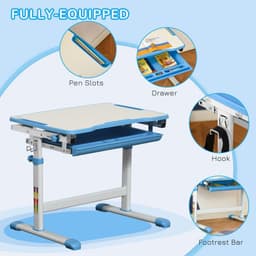 image-Kids Desk and Chair Set Adjustable Tiltable with Drawer Pen Slot Hook