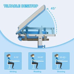 image-Kids Desk and Chair Set Adjustable Tiltable with Drawer Pen Slot Hook