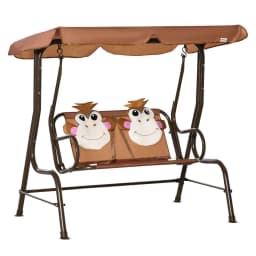 image-Two-Seat Kids Canopy Swing Chair Adjustable Awning, Seatbelt