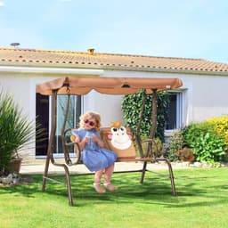 image-Two-Seat Kids Canopy Swing Chair Adjustable Awning, Seatbelt