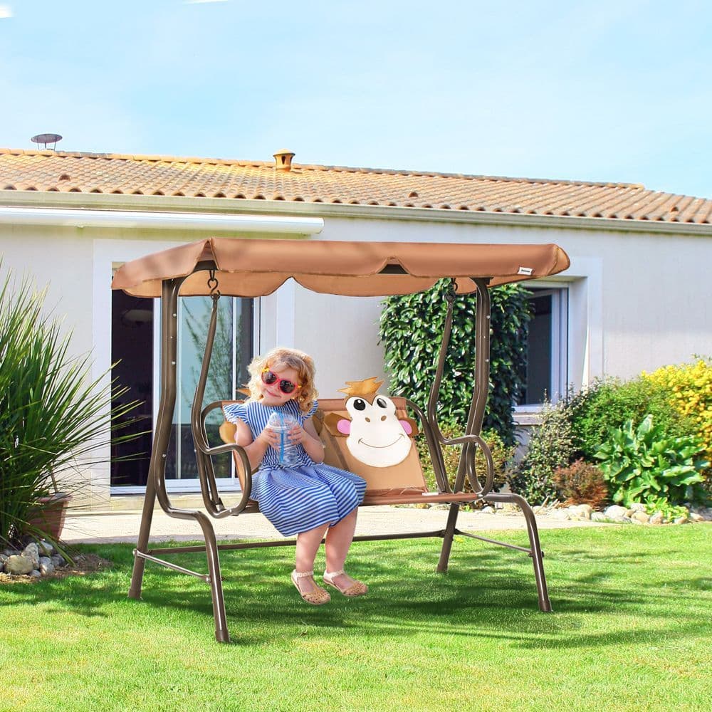 image-Two-Seat Kids Canopy Swing Chair Adjustable Awning, Seatbelt