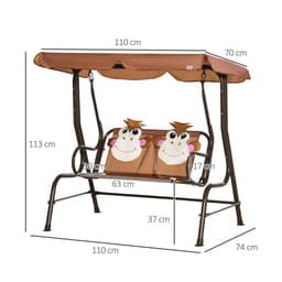 image-Two-Seat Kids Canopy Swing Chair Adjustable Awning, Seatbelt
