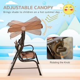 image-Two-Seat Kids Canopy Swing Chair Adjustable Awning, Seatbelt