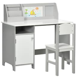 image-Two-Piece Childrens Table and Chair Set w/ Whiteboard Storage - Grey