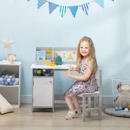 image-Two-Piece Childrens Table and Chair Set w/ Whiteboard Storage - Grey