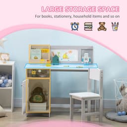 image-Two-Piece Childrens Table and Chair Set w/ Whiteboard Storage - Grey