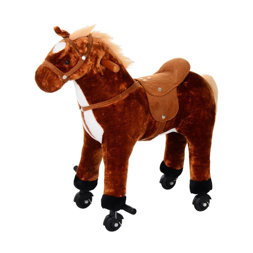 image-Child Boys Walking Horse Riding Toy Plush Walk Pony Wheels Sound