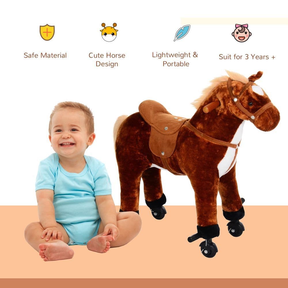 image-Child Boys Walking Horse Riding Toy Plush Walk Pony Wheels Sound