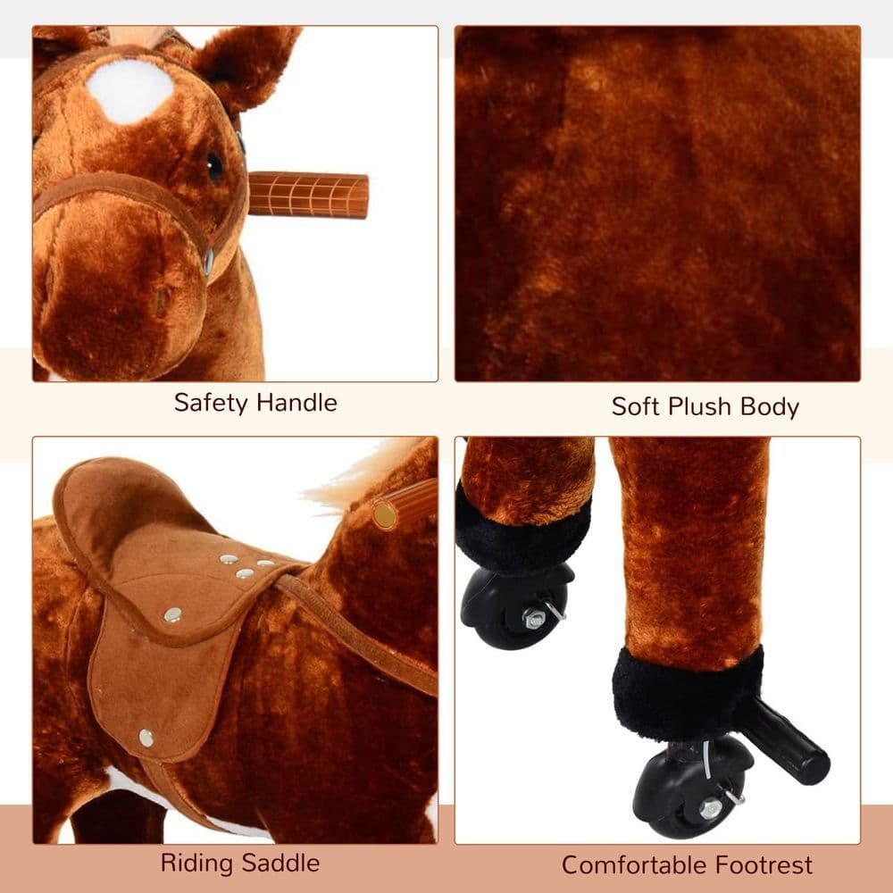 image-Child Boys Walking Horse Riding Toy Plush Walk Pony Wheels Sound