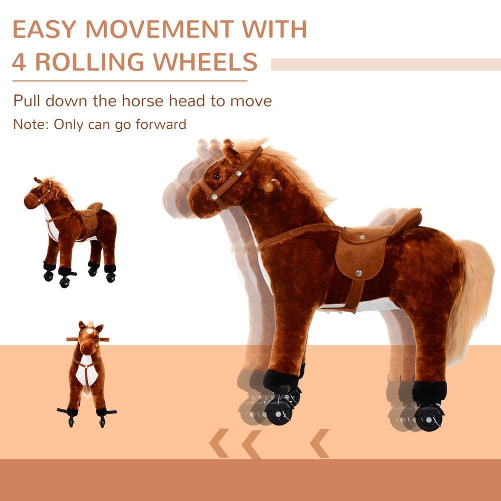 image-Child Boys Walking Horse Riding Toy Plush Walk Pony Wheels Sound