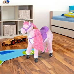 image-Child Mechanical Walking Ride on Horse Toy Plush Walk Pony Sound