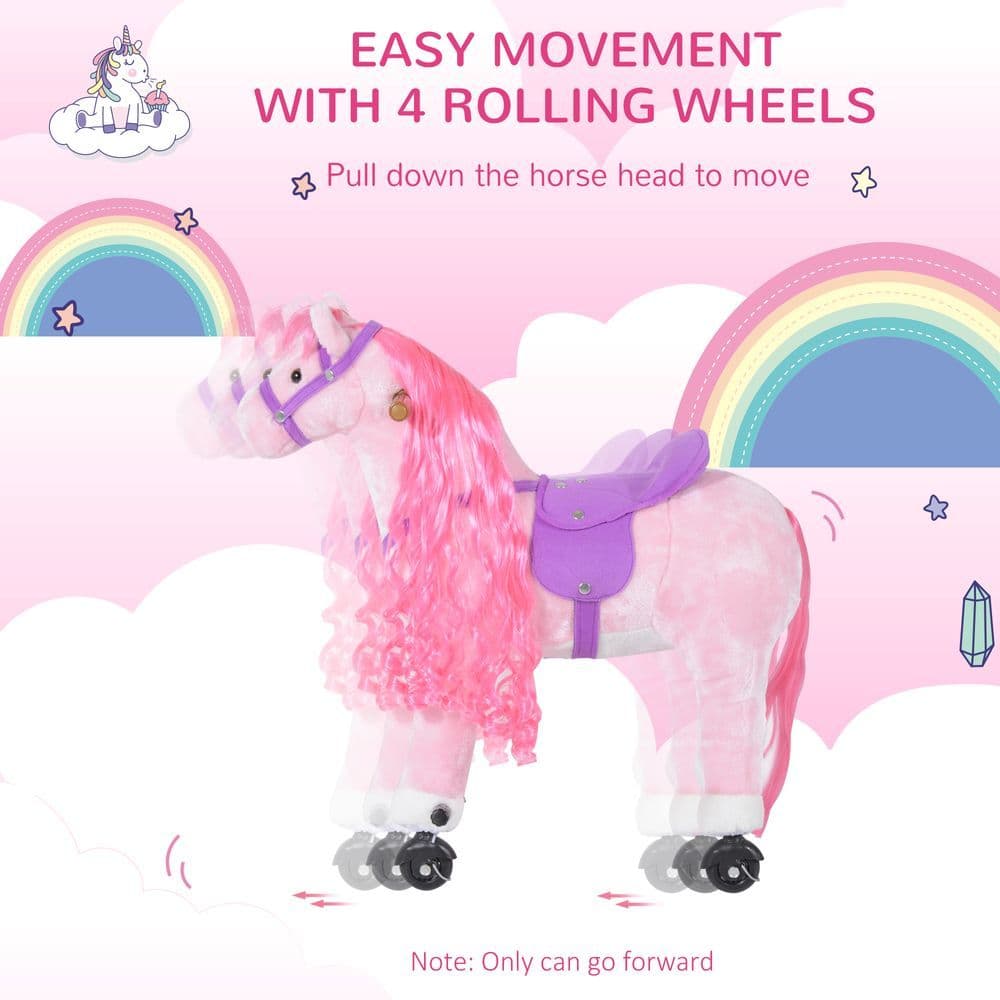 image-Child Mechanical Walking Ride on Horse Toy Plush Walk Pony Sound