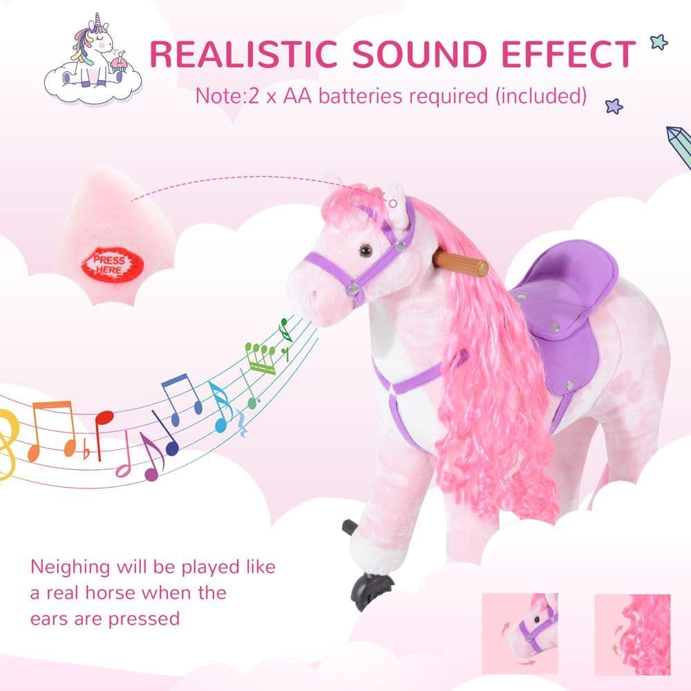 image-Child Mechanical Walking Ride on Horse Toy Plush Walk Pony Sound