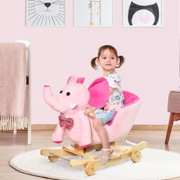 image-2-in-1 Baby Rocking Horse Ride On Elephant W/ Wheels Music, Pink