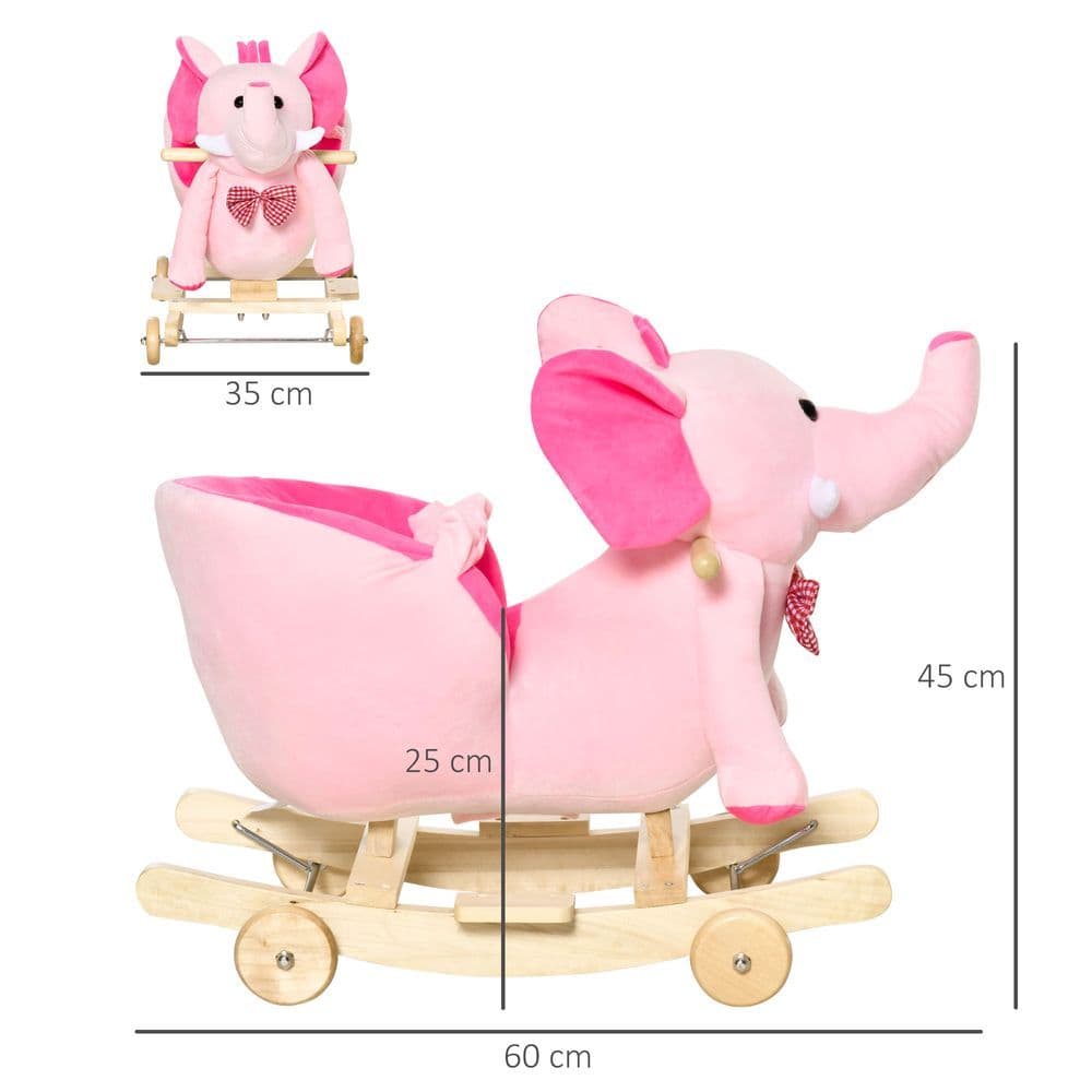image-2-in-1 Baby Rocking Horse Ride On Elephant W/ Wheels Music, Pink