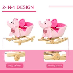 image-2-in-1 Baby Rocking Horse Ride On Elephant W/ Wheels Music, Pink