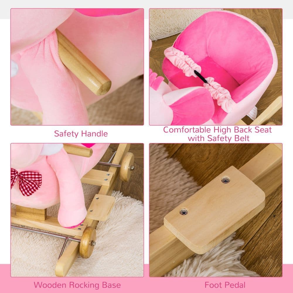 image-2-in-1 Baby Rocking Horse Ride On Elephant W/ Wheels Music, Pink