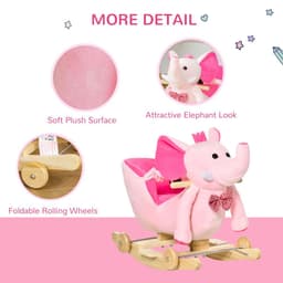 image-2-in-1 Baby Rocking Horse Ride On Elephant W/ Wheels Music, Pink